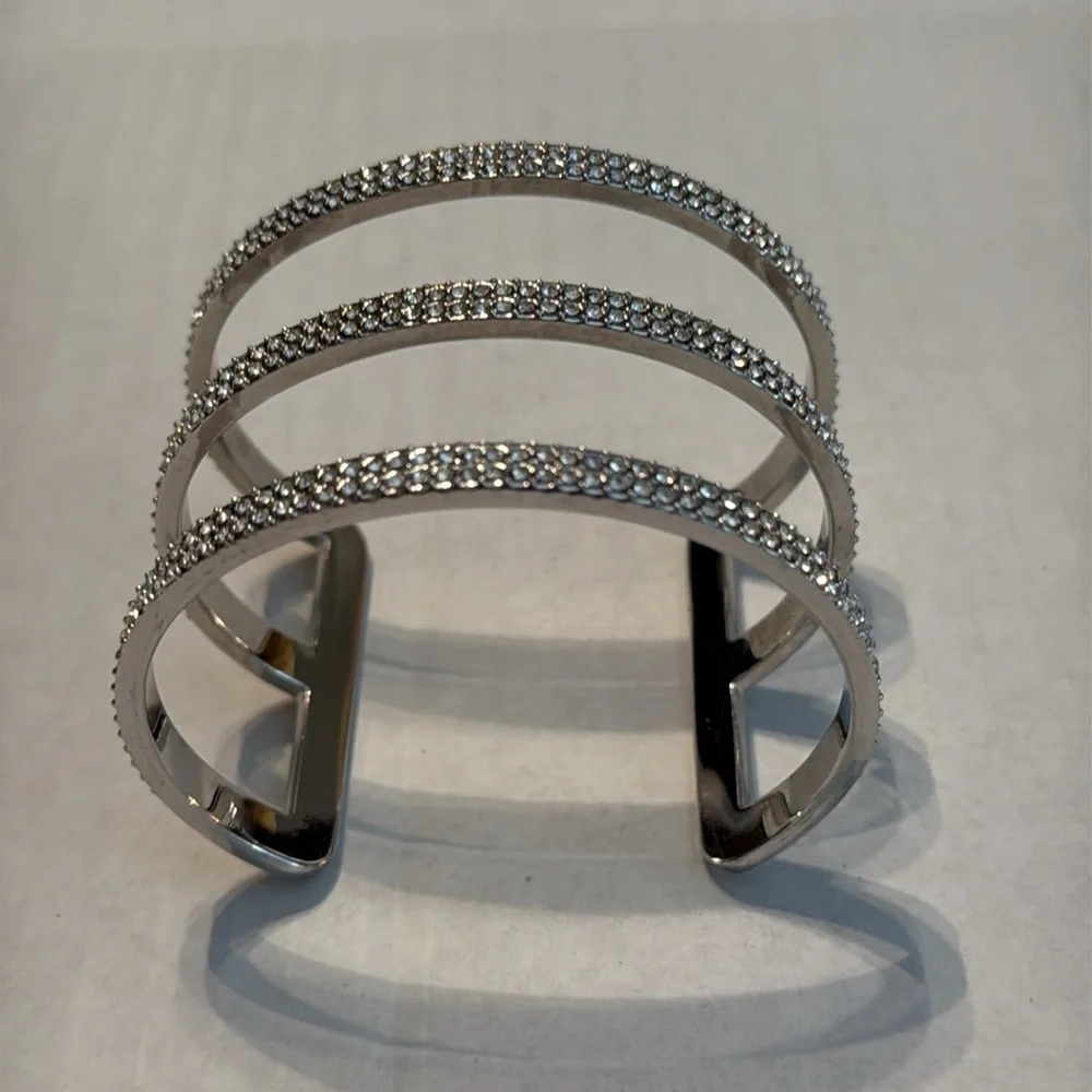 Vince Camuto Silver 3-Row Pave Cuff Bracelet One Size